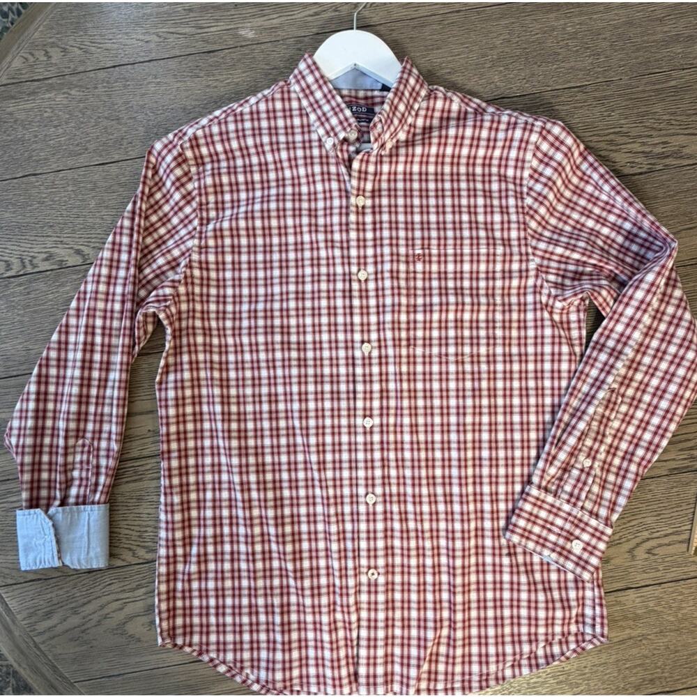 IZOD Shirt Men’s Oxford Red Plaid Button Up Long Sleeve Dress Casual Shirt Sz M
